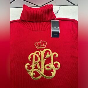NWT Ralph Lauren Red Lipstick INTARSIA-KNIT COTTON TURTLENECK SWEATER, Size 2X